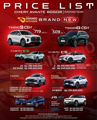 Pricelist Harga Chery sindangjaya 2025